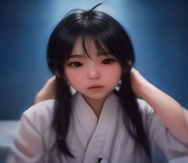 二次元风格插画：留着双马尾的小恶魔系少女站在霓虹灯照耀的电车车厢内，身着黑白配色学院风制服，嘴角上扬带有挑衅微笑，蓝橙撞色夜景背景，充满电车痴女小恶魔的亚文化视觉气息